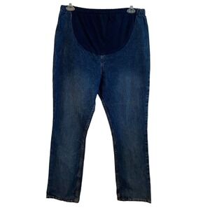 Motherhood Maternity Women Straight Jeans Pockets Med Wash Blue Belly Band Large